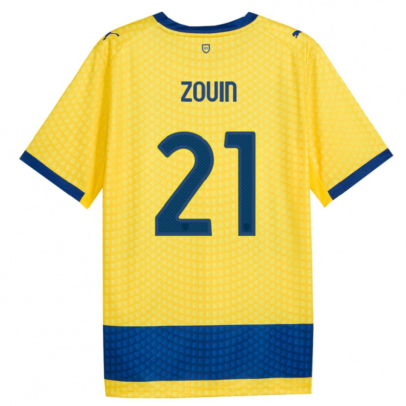 Danxen Męski Aymen Zouin #21 Żółty Niebieski Czarny Wyjazdowa Koszulka 2026/27 Koszulki Klubowe