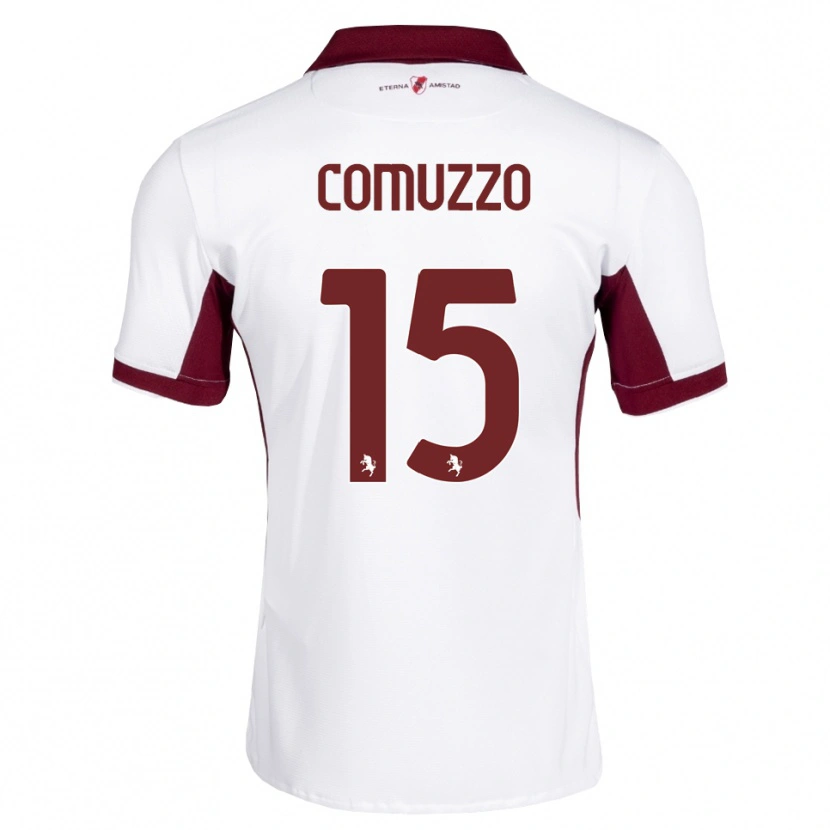 Danxen Kobiety Pietro Comuzzo #15 Bordowy Biały Czerwony Wyjazdowa Koszulka 2026/27 Koszulki Klubowe