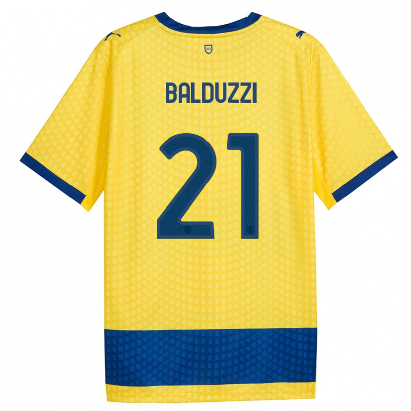 Danxen Kobiety Davide Balduzzi #21 Żółty Niebieski Czarny Wyjazdowa Koszulka 2026/27 Koszulki Klubowe