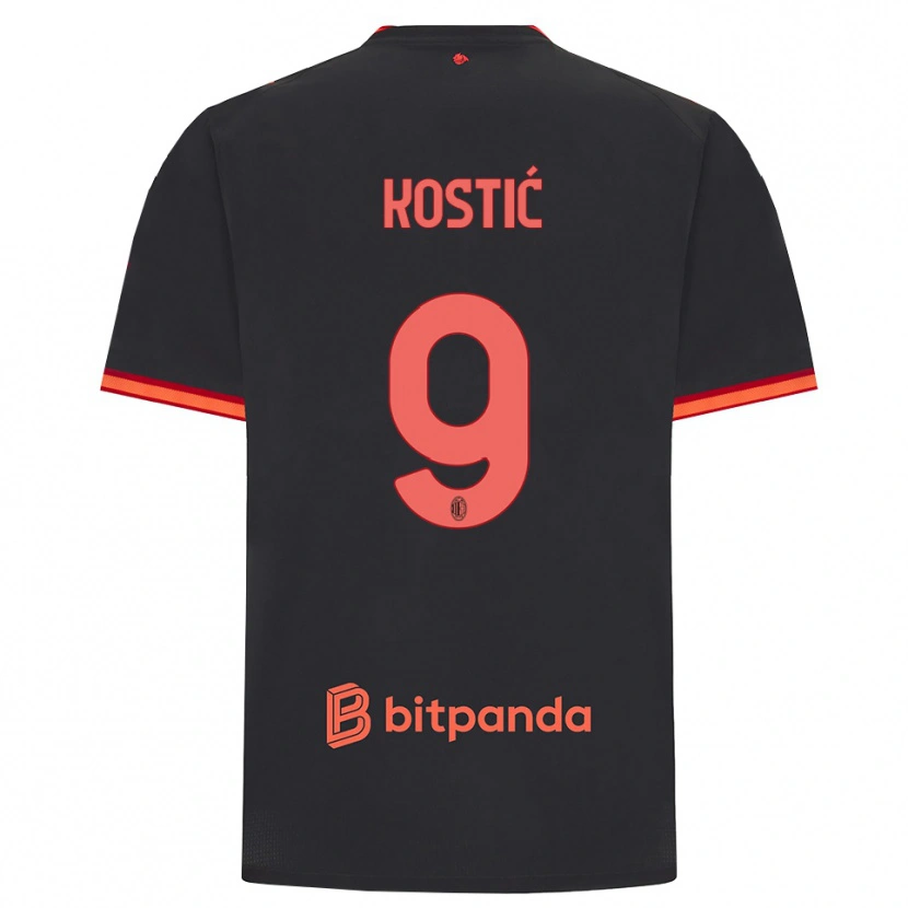 Danxen Kobiety Andrej Kostić #9 Czarny Czerwony Trzeci Komplet Koszulka 2026/27 Koszulki Klubowe