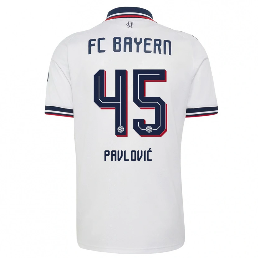 Danxen Męski Aleksandar Pavlovic #45 Biały Szary Czerwony Wyjazdowa Koszulka 2026/27 Koszulki Klubowe