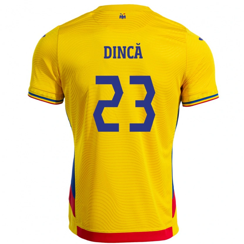 Danxen Męski Rumunia David Dincă #23 Żółty Domowa Koszulka 24-26 Koszulki Klubowe