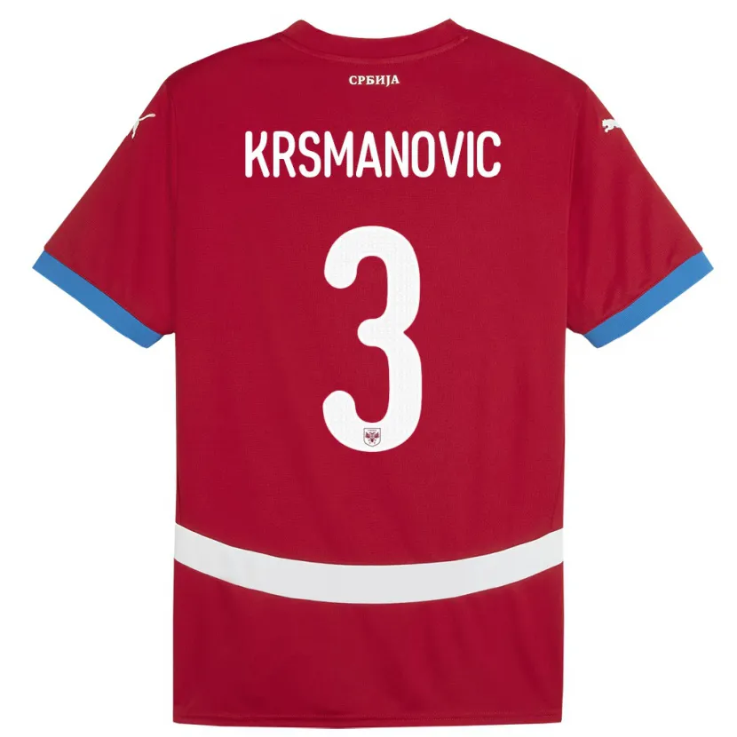 Danxen Dzieci Serbia Nemanja Krsmanovic #3 Czerwony Domowa Koszulka 24-26 Koszulki Klubowe