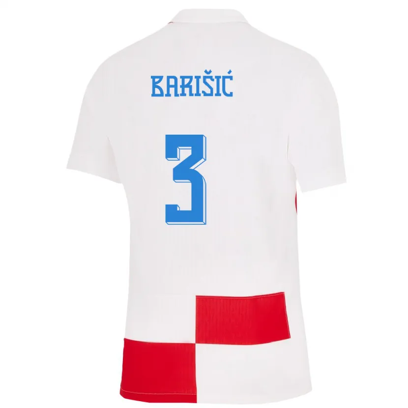 Danxen Dzieci Chorwacja Borna Barisic #3 Biało - Czerwony Domowa Koszulka 24-26 Koszulki Klubowe