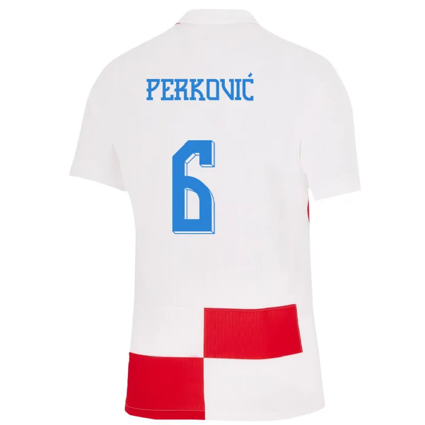 Danxen Dzieci Chorwacja Mauro Perkovic #6 Biało - Czerwony Domowa Koszulka 24-26 Koszulki Klubowe