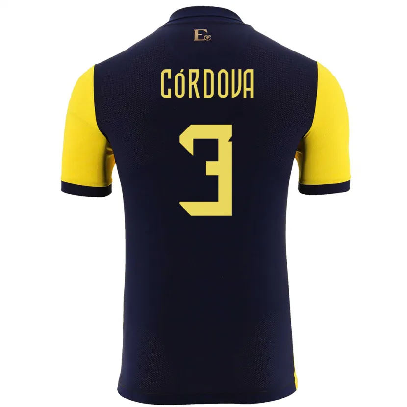 Danxen Dzieci Ecuador Luis Cordova #3 Żółty Domowa Koszulka 24-26 Koszulki Klubowe