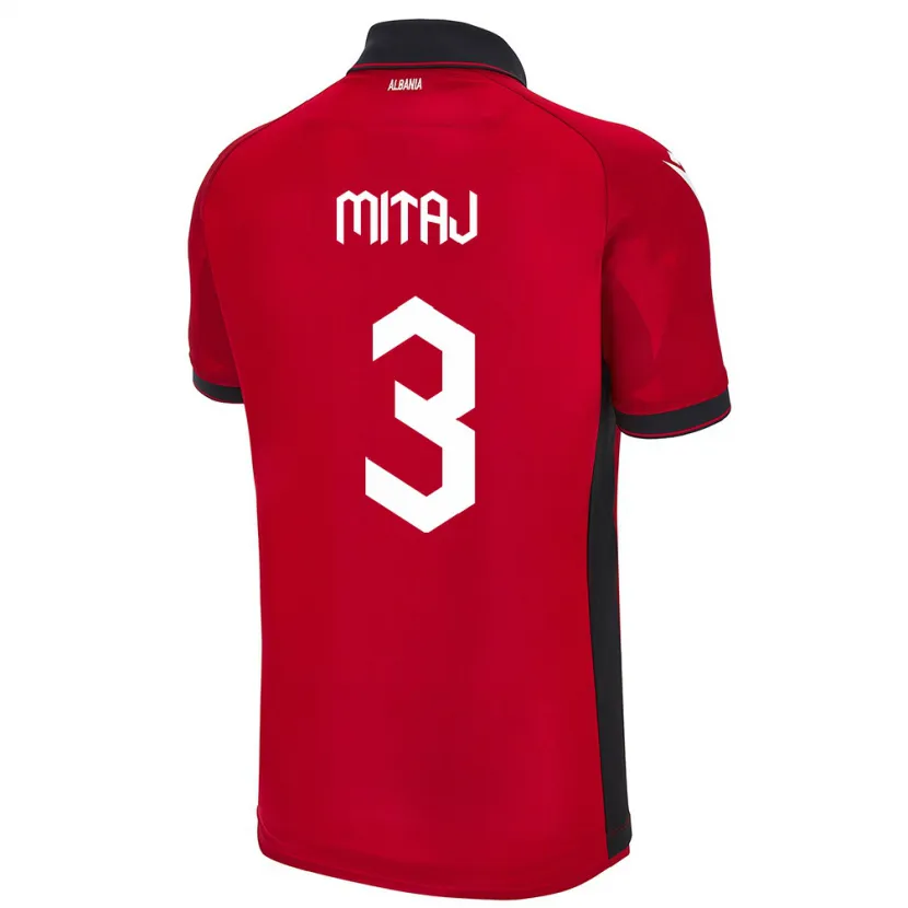 Danxen Dzieci Albania Mario Mitaj #3 Czerwony Domowa Koszulka 24-26 Koszulki Klubowe