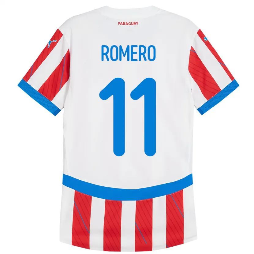 Danxen Dzieci Paragwaj Ángel Romero #11 Biało - Czerwony Domowa Koszulka 24-26 Koszulki Klubowe
