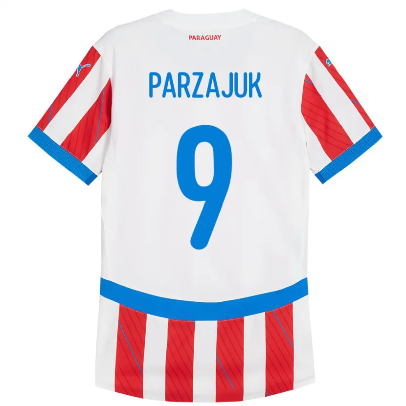 Danxen Dzieci Paragwaj Kevin Parzajuk #9 Biało - Czerwony Domowa Koszulka 24-26 Koszulki Klubowe