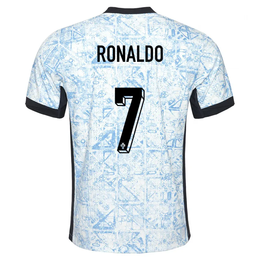 Danxen Dzieci Portugalia Cristiano Ronaldo #7 Kremowy Niebieski Wyjazdowa Koszulka 24-26 Koszulki Klubowe