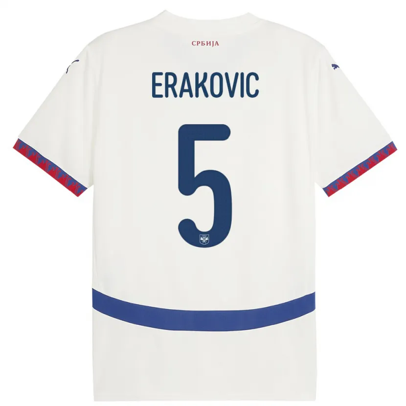 Danxen Dzieci Serbia Strahinja Erakovic #5 Biały Wyjazdowa Koszulka 24-26 Koszulki Klubowe