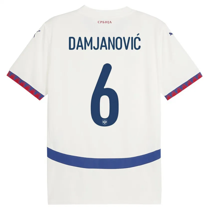 Danxen Dzieci Serbia Nevena Damjanovic #6 Biały Wyjazdowa Koszulka 24-26 Koszulki Klubowe