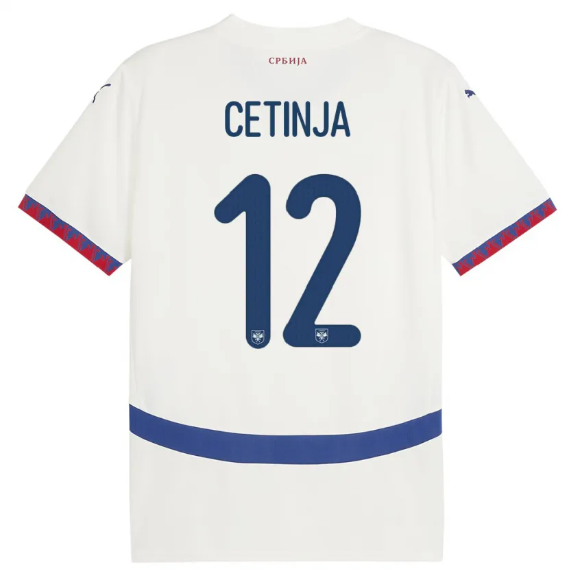 Danxen Dzieci Serbia Sara Cetinja #12 Biały Wyjazdowa Koszulka 24-26 Koszulki Klubowe