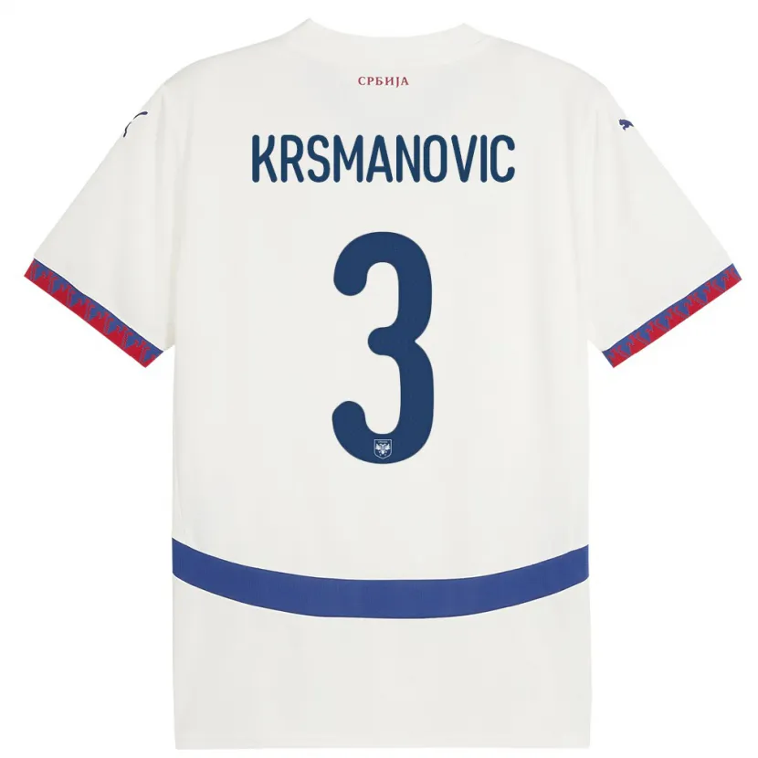 Danxen Dzieci Serbia Nemanja Krsmanovic #3 Biały Wyjazdowa Koszulka 24-26 Koszulki Klubowe