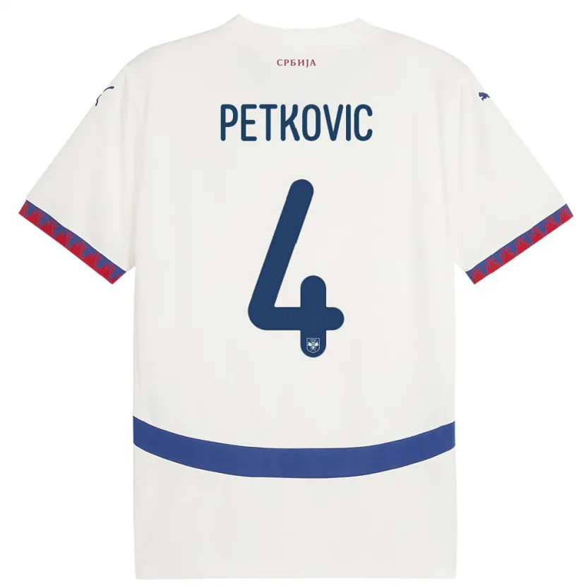 Danxen Dzieci Serbia Nikola Petkovic #4 Biały Wyjazdowa Koszulka 24-26 Koszulki Klubowe