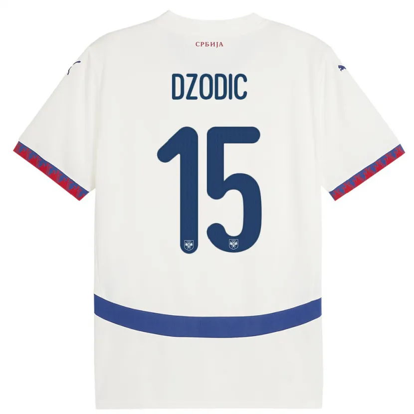 Danxen Dzieci Serbia Stefan Dzodic #15 Biały Wyjazdowa Koszulka 24-26 Koszulki Klubowe
