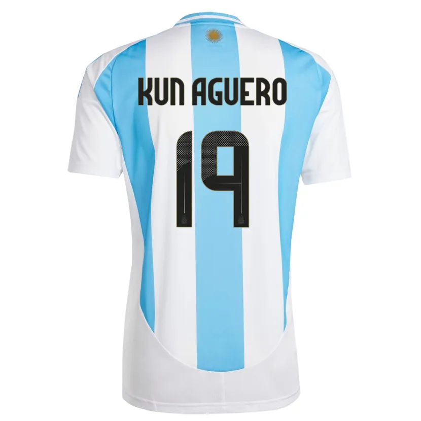 Danxen Męski Argentyna Sergio Aguero #19 Biało Niebieski Domowa Koszulka 24-26 Koszulki Klubowe