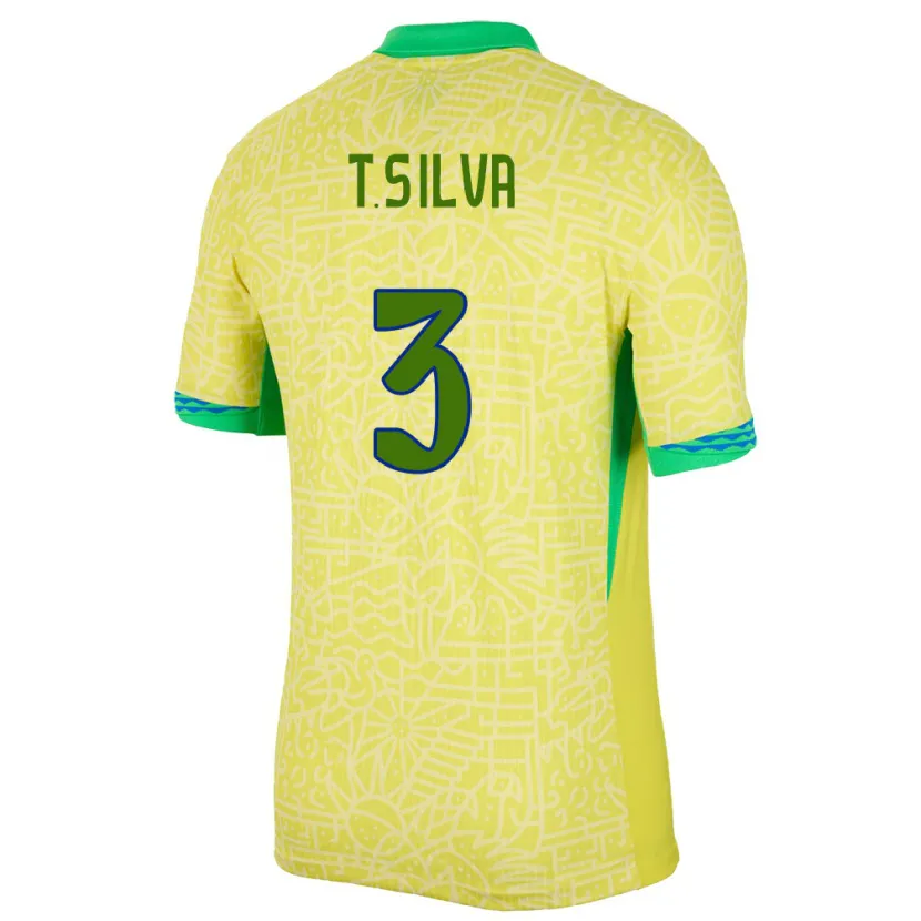 Danxen Męski Brazylia Thiago Silva #3 Żółty Domowa Koszulka 24-26 Koszulki Klubowe
