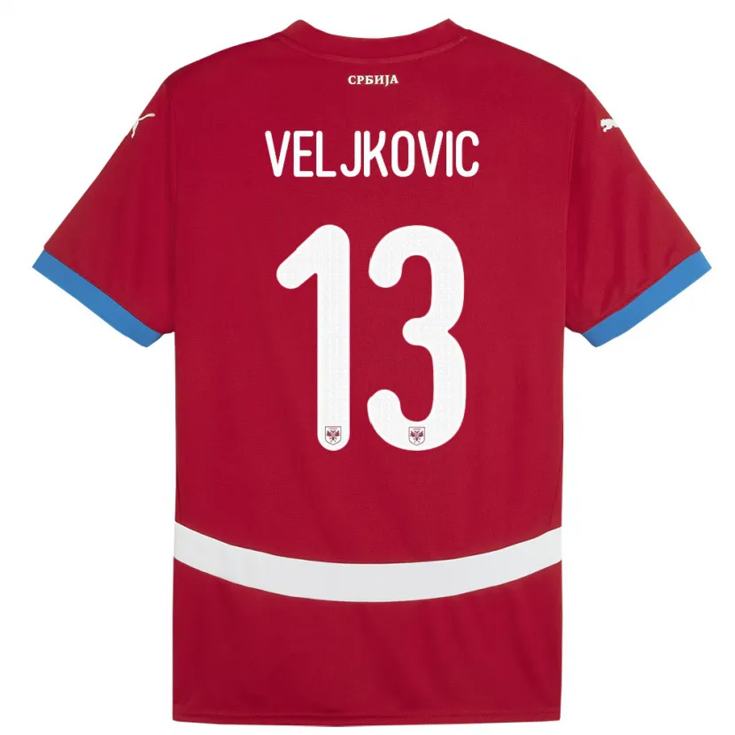 Danxen Męski Serbia Milos Veljkovic #13 Czerwony Domowa Koszulka 24-26 Koszulki Klubowe