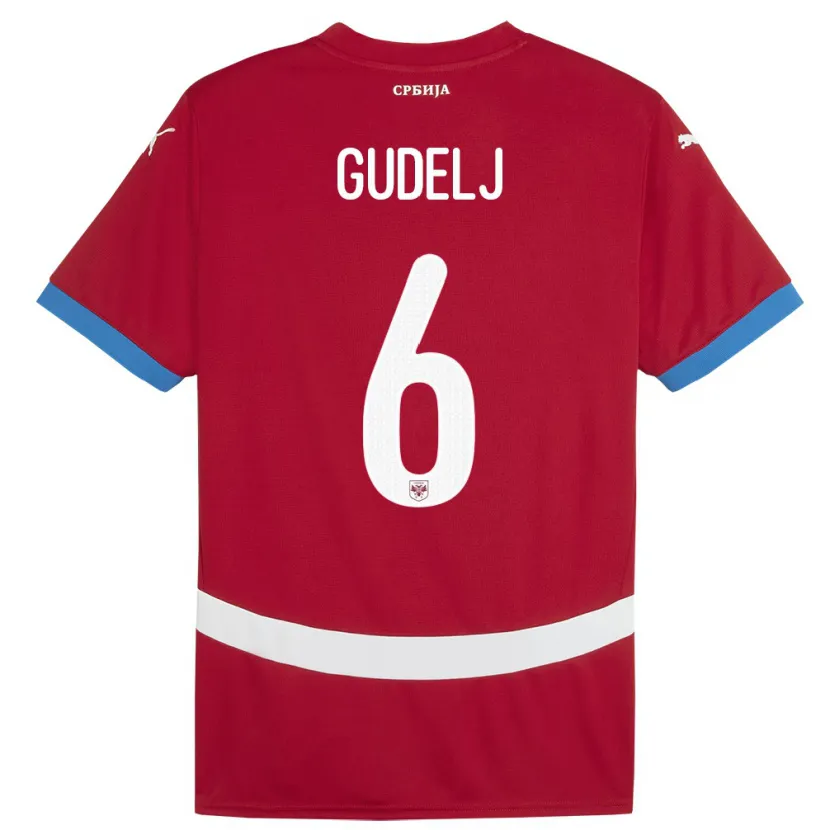Danxen Męski Serbia Nemanja Gudelj #6 Czerwony Domowa Koszulka 24-26 Koszulki Klubowe