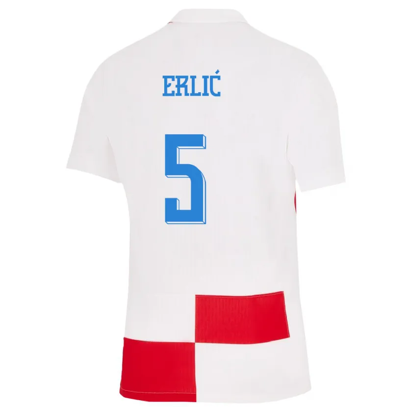 Danxen Męski Chorwacja Martin Erlic #5 Biało - Czerwony Domowa Koszulka 24-26 Koszulki Klubowe
