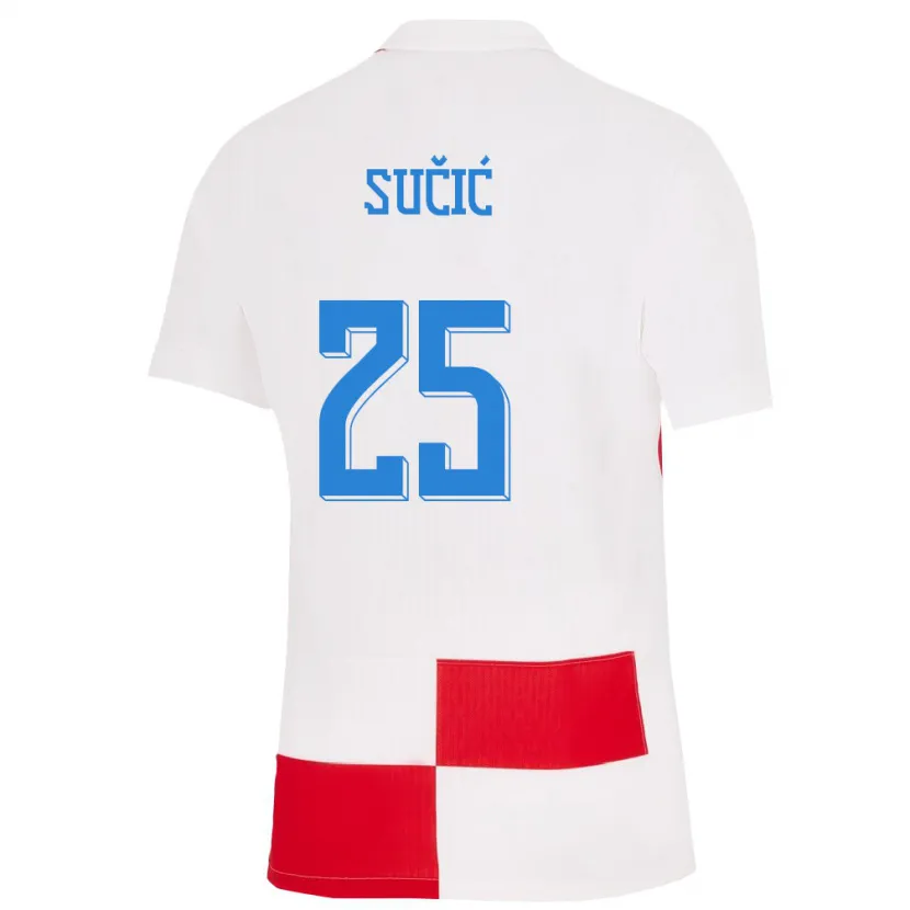 Danxen Męski Chorwacja Luka Sucic #25 Biało - Czerwony Domowa Koszulka 24-26 Koszulki Klubowe