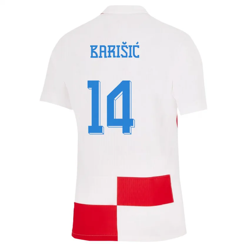 Danxen Męski Chorwacja Teo Barisic #14 Biało - Czerwony Domowa Koszulka 24-26 Koszulki Klubowe