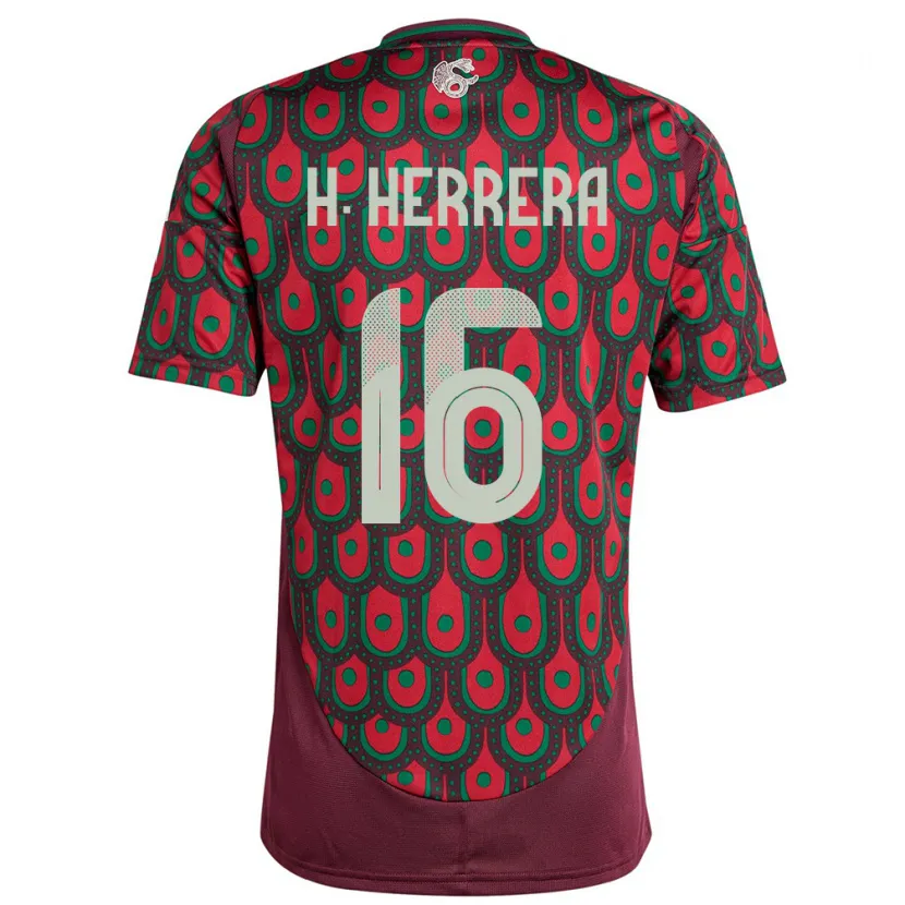 Danxen Męski Meksyk Hector Herrera #16 Kasztanowaty Domowa Koszulka 24-26 Koszulki Klubowe