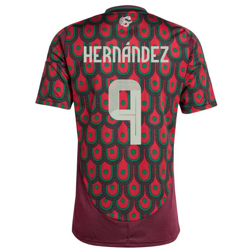 Danxen Męski Meksyk Jesus Hernandez #9 Kasztanowaty Domowa Koszulka 24-26 Koszulki Klubowe