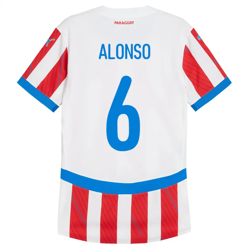 Danxen Męski Paragwaj Júnior Alonso #6 Biało - Czerwony Domowa Koszulka 24-26 Koszulki Klubowe