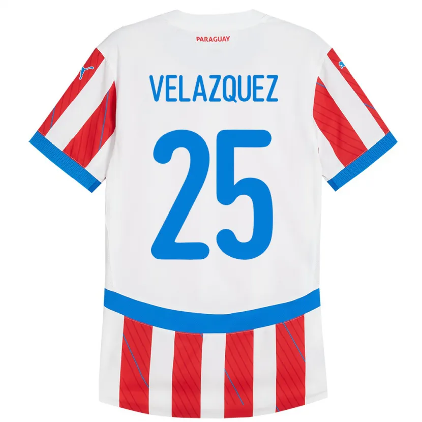 Danxen Męski Paragwaj Gustavo Velázquez #25 Biało - Czerwony Domowa Koszulka 24-26 Koszulki Klubowe