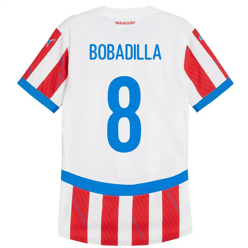 Danxen Męski Paragwaj Damián Bobadilla #8 Biało - Czerwony Domowa Koszulka 24-26 Koszulki Klubowe