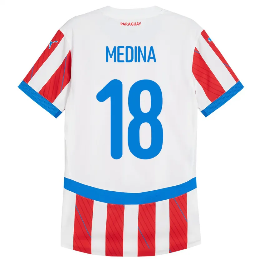 Danxen Męski Paragwaj Jesús Medina #18 Biało - Czerwony Domowa Koszulka 24-26 Koszulki Klubowe