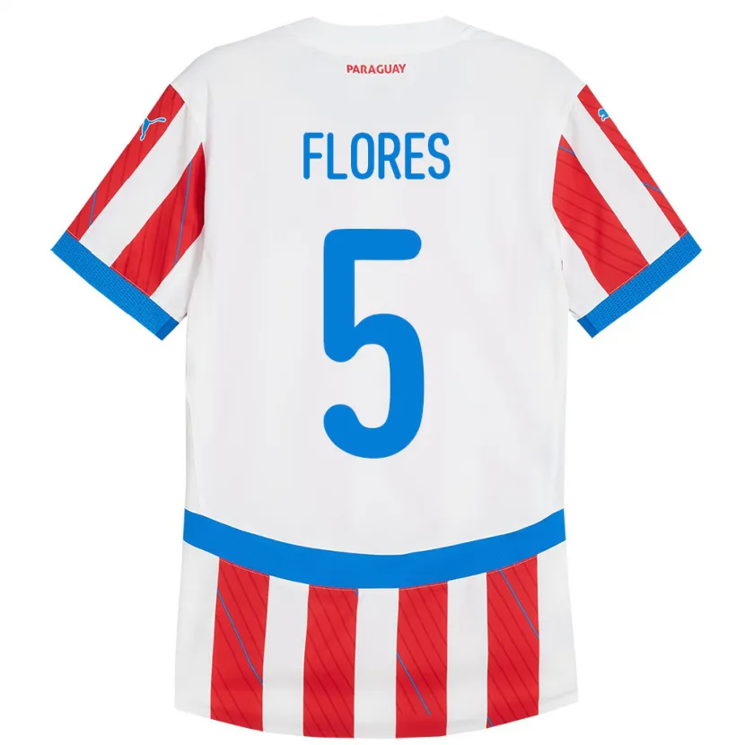 Danxen Męski Paragwaj Gilberto Flores #5 Biało - Czerwony Domowa Koszulka 24-26 Koszulki Klubowe