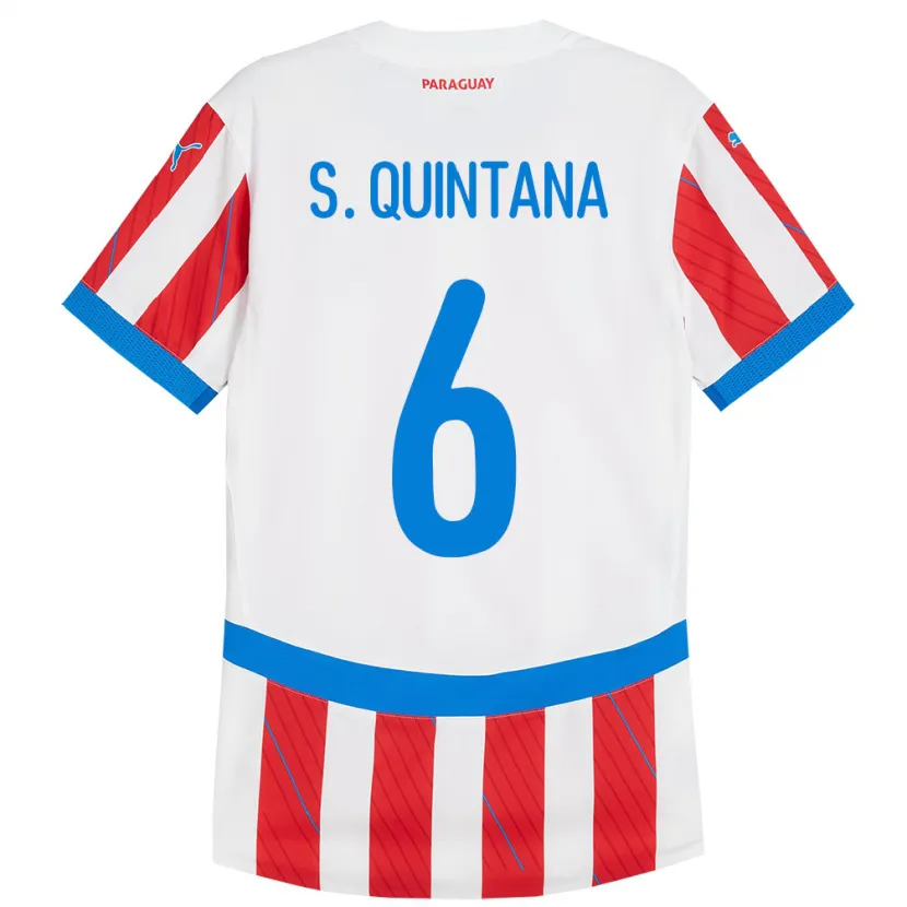 Danxen Męski Paragwaj Sebastián Quintana #6 Biało - Czerwony Domowa Koszulka 24-26 Koszulki Klubowe