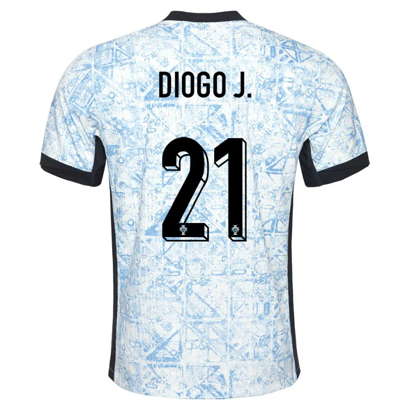 Danxen Męski Portugalia Diogo Jota #21 Kremowy Niebieski Wyjazdowa Koszulka 24-26 Koszulki Klubowe