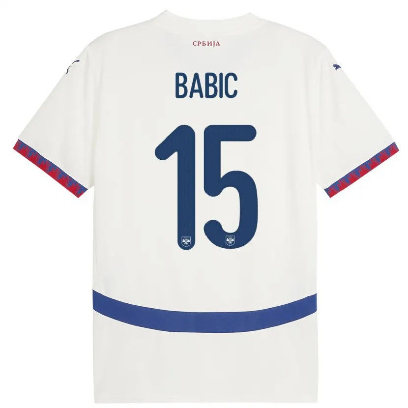 Danxen Męski Serbia Srdjan Babic #15 Biały Wyjazdowa Koszulka 24-26 Koszulki Klubowe
