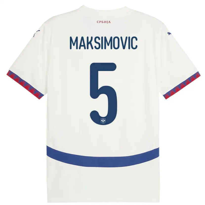 Danxen Męski Serbia Nemanja Maksimovic #5 Biały Wyjazdowa Koszulka 24-26 Koszulki Klubowe