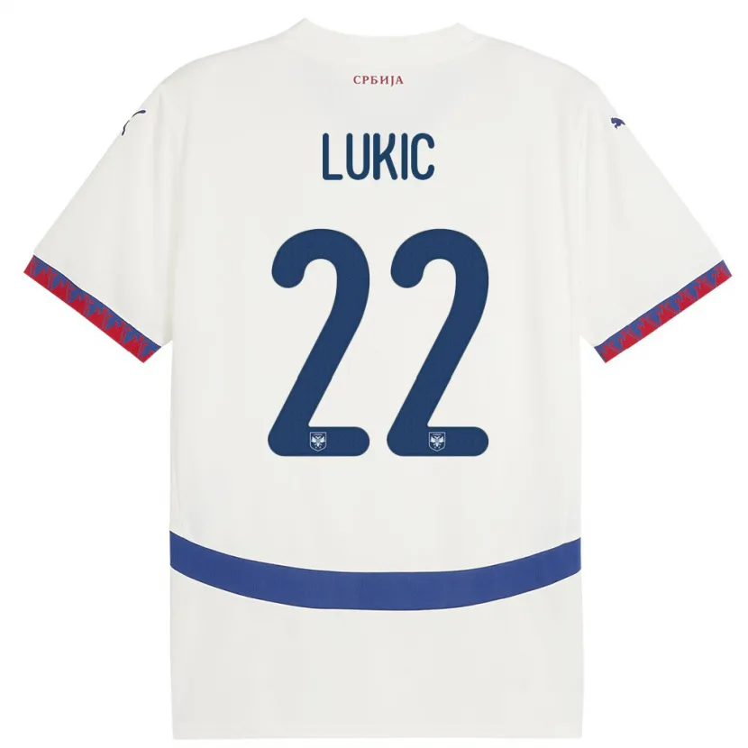 Danxen Męski Serbia Sasa Lukic #22 Biały Wyjazdowa Koszulka 24-26 Koszulki Klubowe