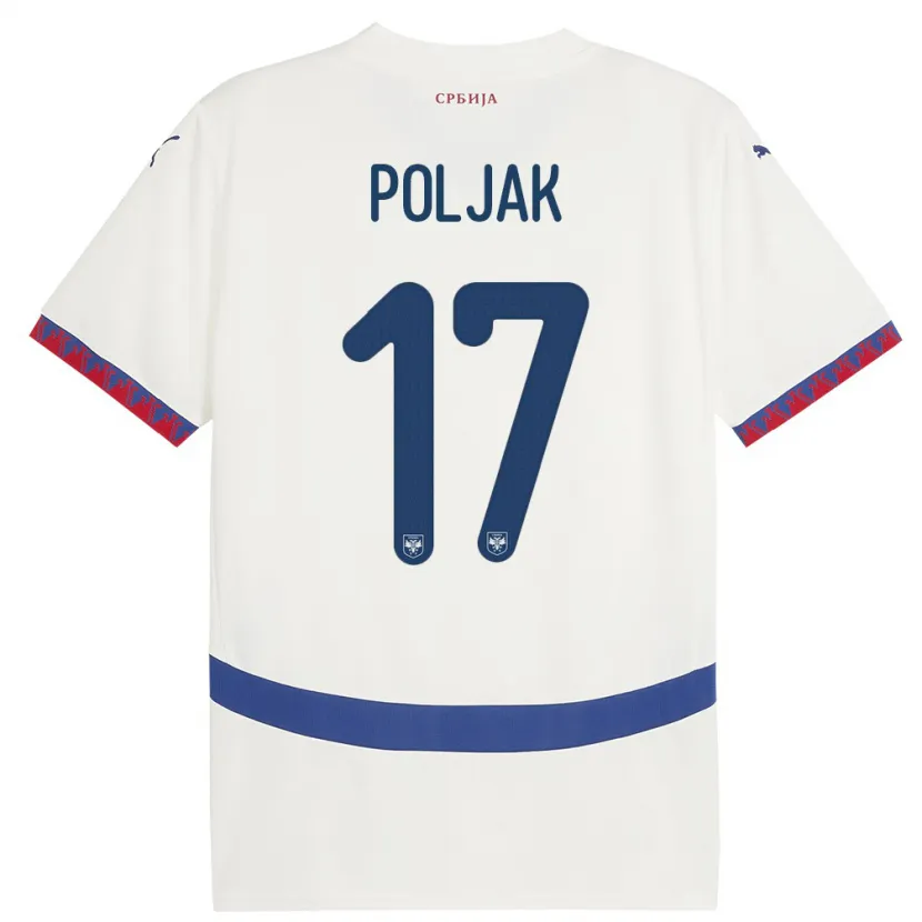 Danxen Męski Serbia Allegra Poljak #17 Biały Wyjazdowa Koszulka 24-26 Koszulki Klubowe