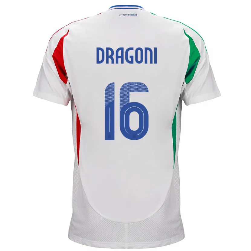 Danxen Męski Włochy Giulia Dragoni #16 Biały Wyjazdowa Koszulka 24-26 Koszulki Klubowe