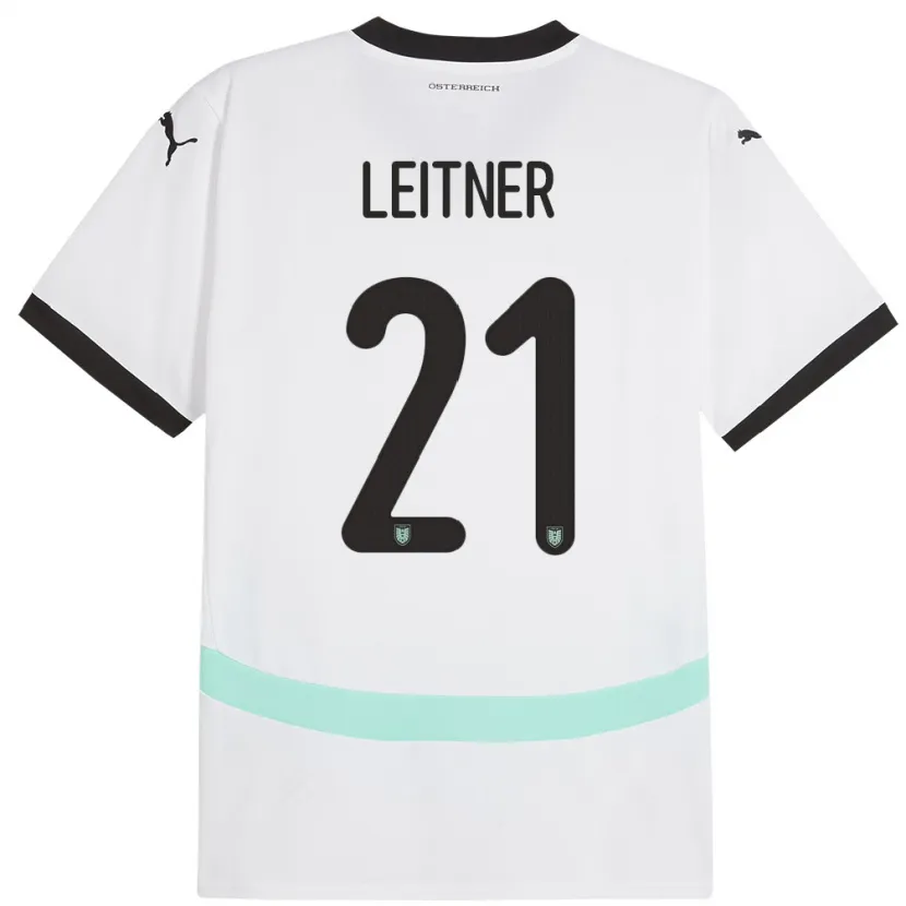 Danxen Męski Austria Annelie Leitner #21 Biały Wyjazdowa Koszulka 24-26 Koszulki Klubowe