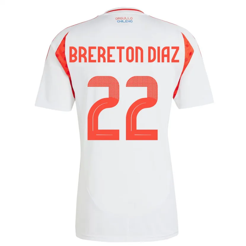 Danxen Męski Chile Ben Brereton Díaz #22 Biały Wyjazdowa Koszulka 24-26 Koszulki Klubowe