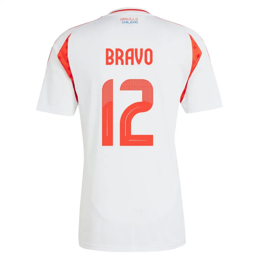 Danxen Męski Chile Christian Bravo #12 Biały Wyjazdowa Koszulka 24-26 Koszulki Klubowe