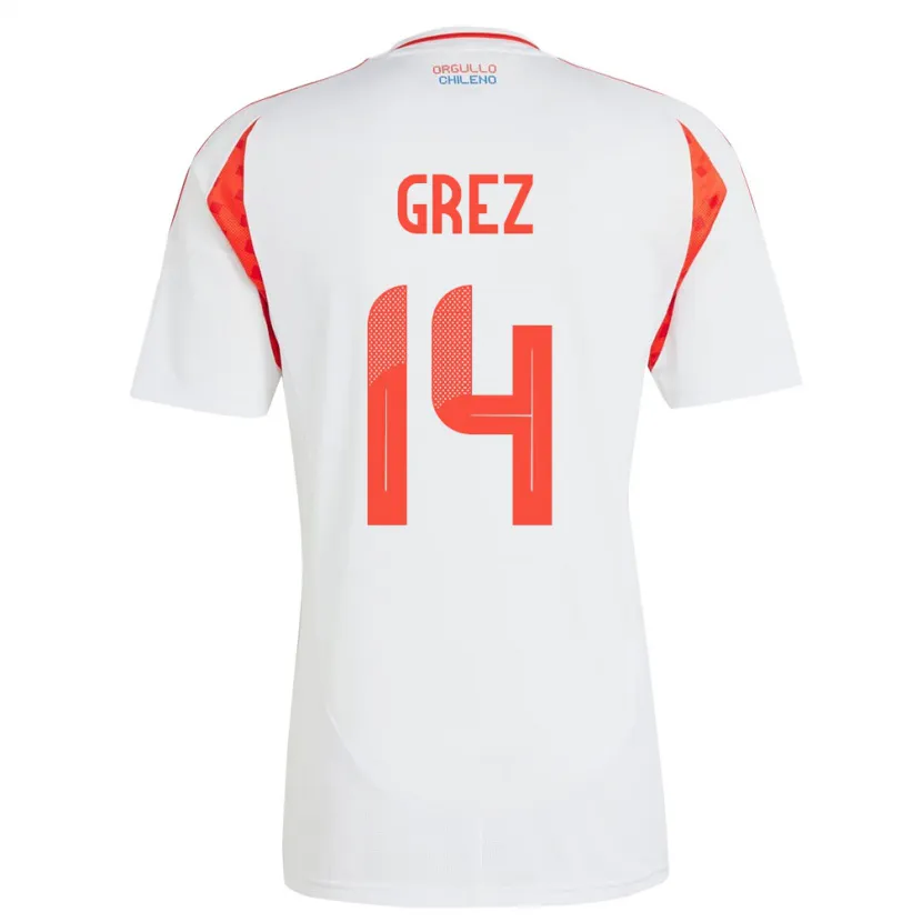 Danxen Męski Chile Javiera Grez #14 Biały Wyjazdowa Koszulka 24-26 Koszulki Klubowe