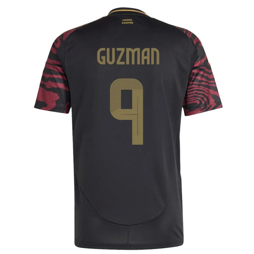 Danxen Męski Peru Víctor Guzmán #9 Czarny Wyjazdowa Koszulka 24-26 Koszulki Klubowe