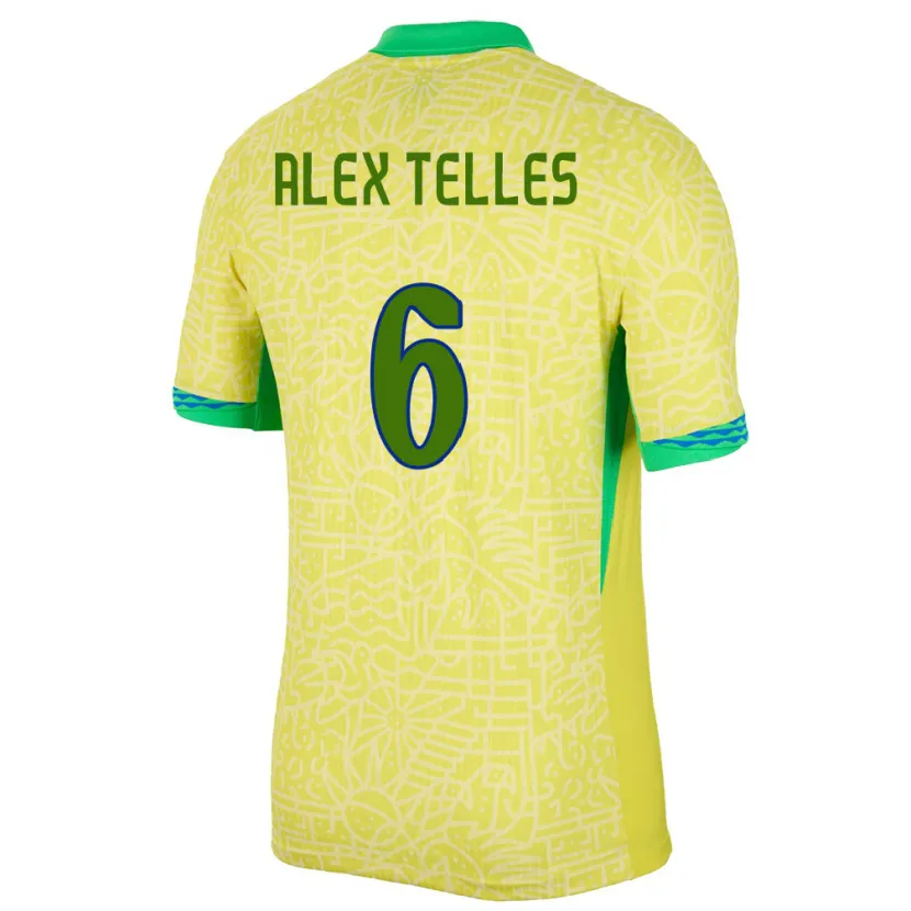 Danxen Kobiety Brazylia Alex Telles #6 Żółty Domowa Koszulka 24-26 Koszulki Klubowe