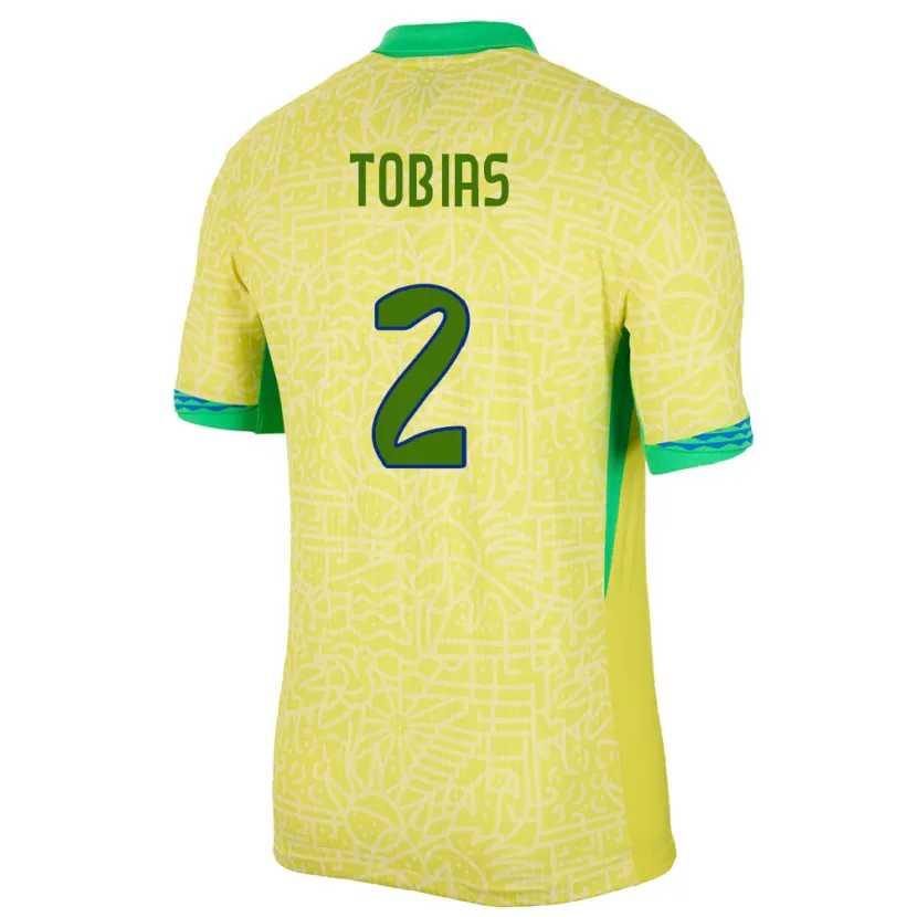 Danxen Kobiety Brazylia Vinicius Tobias #2 Żółty Domowa Koszulka 24-26 Koszulki Klubowe