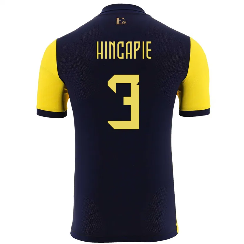 Danxen Kobiety Ecuador Piero Hincapie #3 Żółty Domowa Koszulka 24-26 Koszulki Klubowe