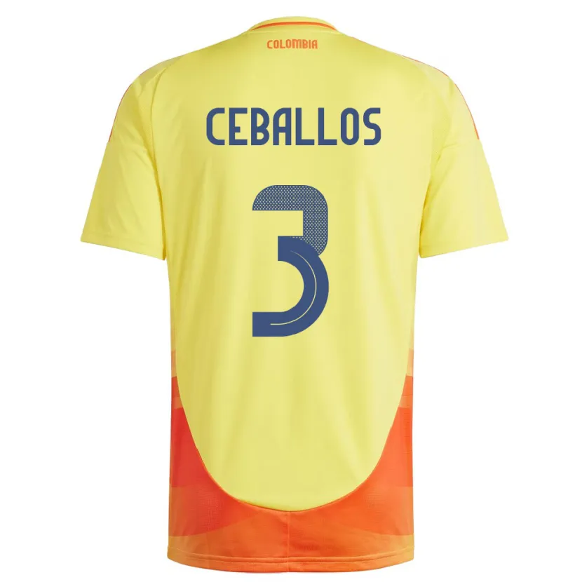 Danxen Kobiety Kolumbia Brayan Ceballos #3 Żółty Domowa Koszulka 24-26 Koszulki Klubowe